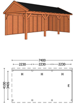 Trendhout | Buitenverblijf zadeldakschuur L 7400 mm | Combinatie 2