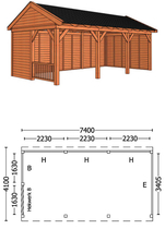 Trendhout | Buitenverblijf zadeldakschuur L 7400 mm | Combinatie 3
