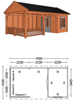 Trendhout | Buitenverblijf zadeldakschuur L 7400 mm | Combinatie 5