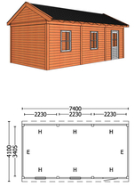 Trendhout | Buitenverblijf zadeldakschuur L 7400 mm | Combinatie 6