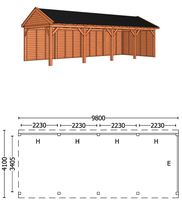 Trendhout | Buitenverblijf zadeldakschuur L 9800 mm | Combinatie 2