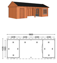 Trendhout | Buitenverblijf zadeldakschuur L 9800 mm | Combinatie 5