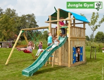 Jungle Gym | Fort + Playhouse + 2 Swing Xtra | DeLuxe | Blauw