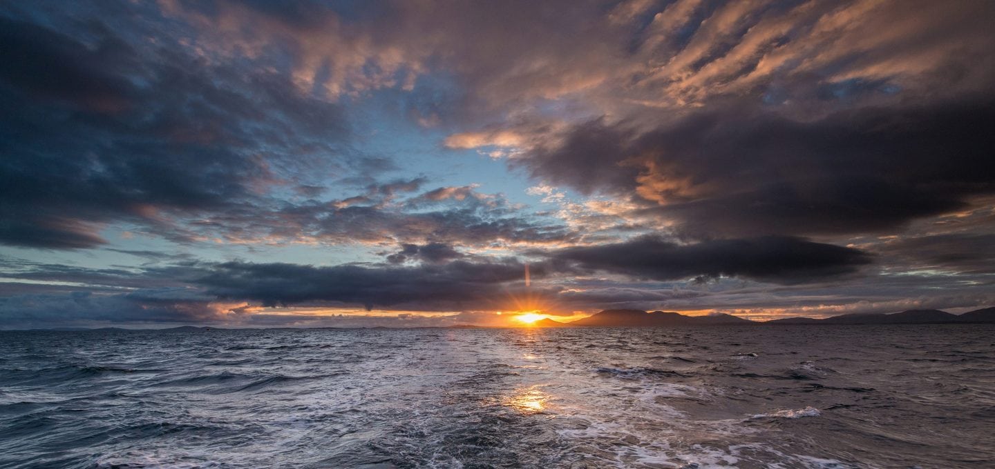 Expedition diving, St Kilda, sunset, Outer Hebrides, Scotland