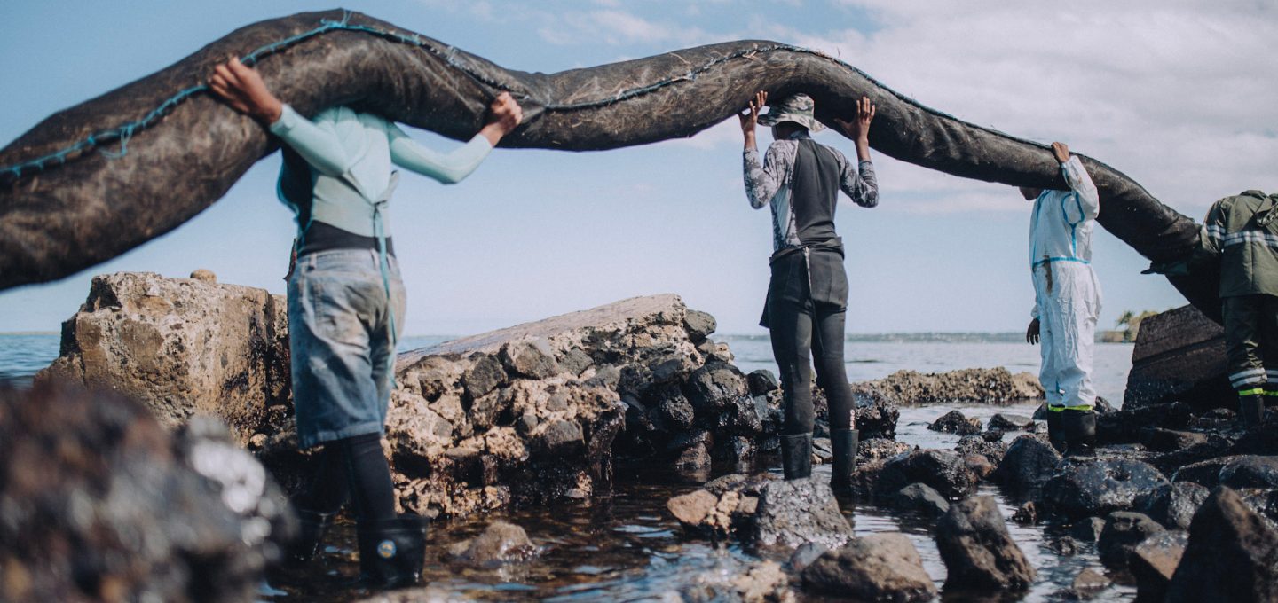 volunteers try to clean the ocean