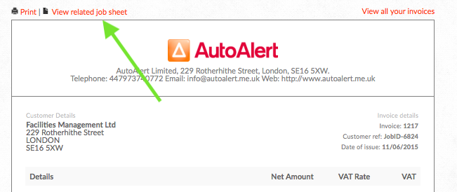 View related job sheet from invoice