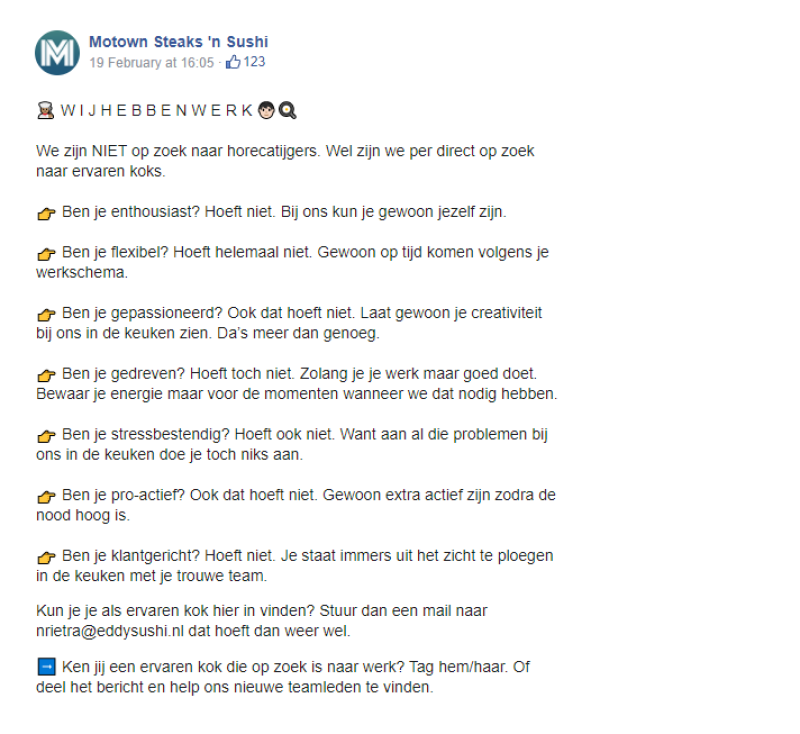 Steak N Sushi Vacature Horecatijgers