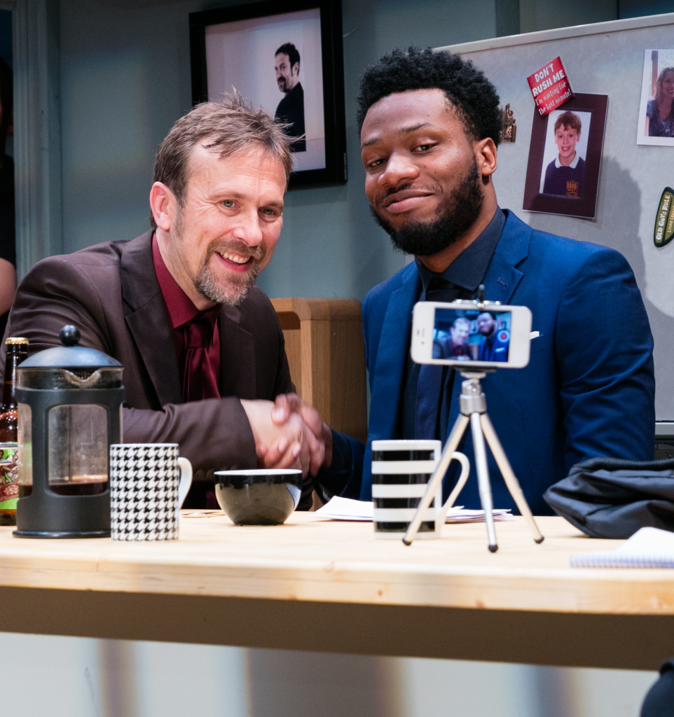 Jason Merrells & Tom Moutchi (l-r) in Twitstorm at Park Theatre. Photo by Darren Bell 9379-2