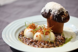 Slow cooked duck egg w_ mushroom duxelle, parmesan, bacon & onion brioche 2