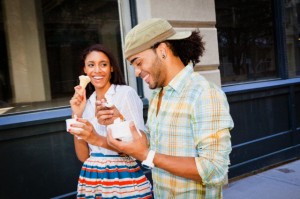Couple Walking and Eating Ice Cream