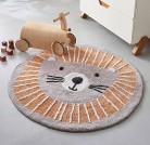 Tapis rond lavable Lion - gris / orange
