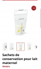 Sacs conservation de lait