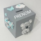 Tirelire koala personnalisée gris et jaune