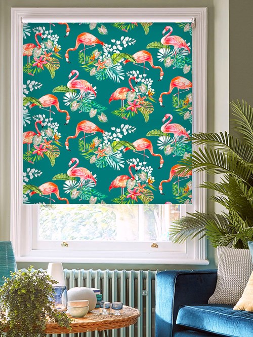 Flamingo Tropics Teal Floral Roller Blind