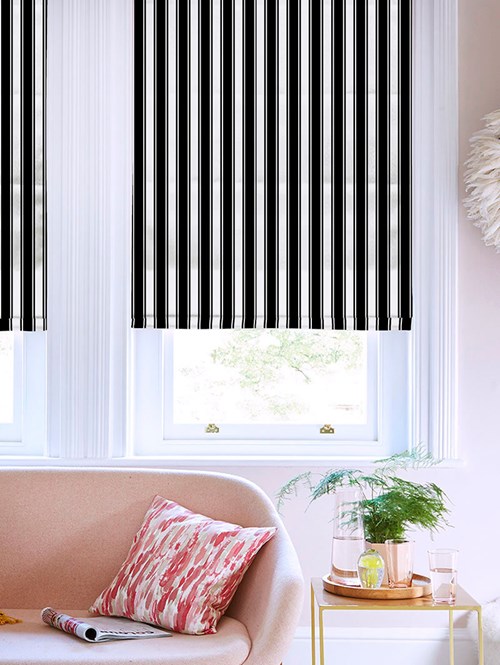 photo Ticking Stripe Roman Shade ticking stripe black roman blind
