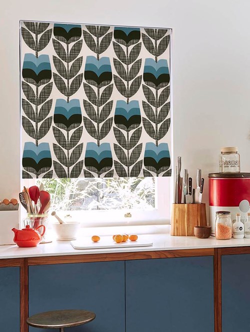 Orla Kiely Rosebud Powder Blue Electric Roller Blind