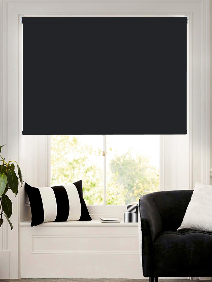 Black Blackout Cordless Roller Blind Spring Loaded