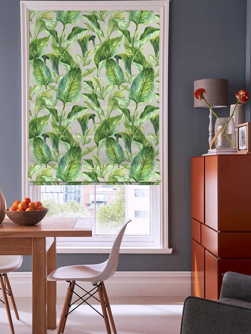 Jungle Leaves Grey Roman Blind