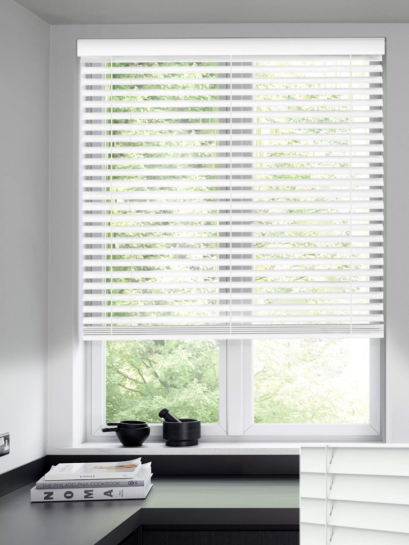 White 50mm Wooden Electric Blind