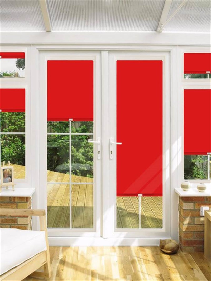 Blackout Brocade Red Perfect Fit Roller Blind for Doors