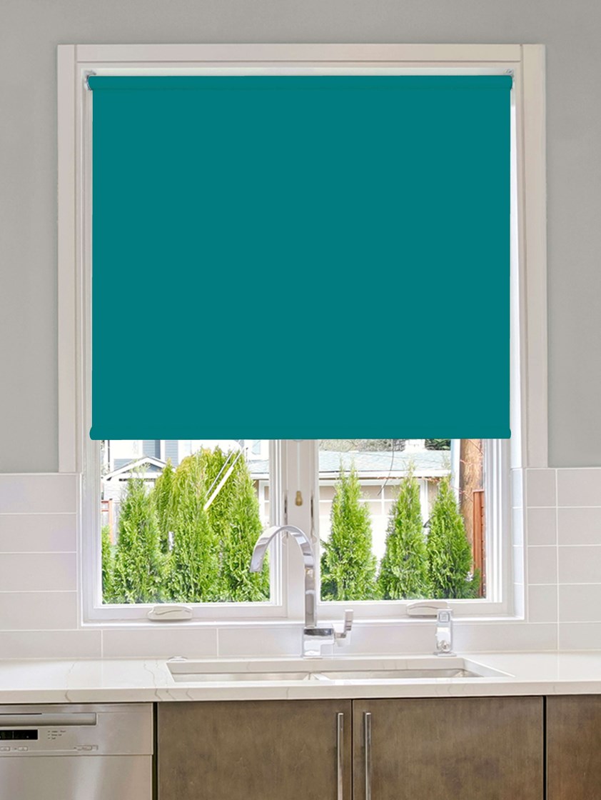 Teal Blackout Cordless Roller Blind Spring Loaded