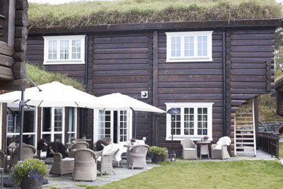 view of exterior of storfjord hotel in glomset in norway