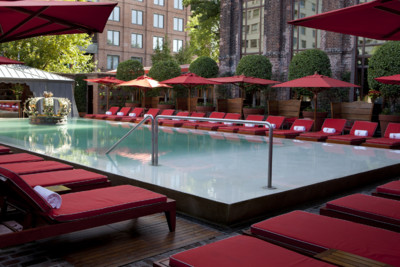 View of the pool and poolbar at the Faena Hotel
