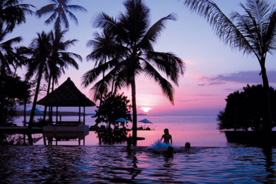 pool at sunset