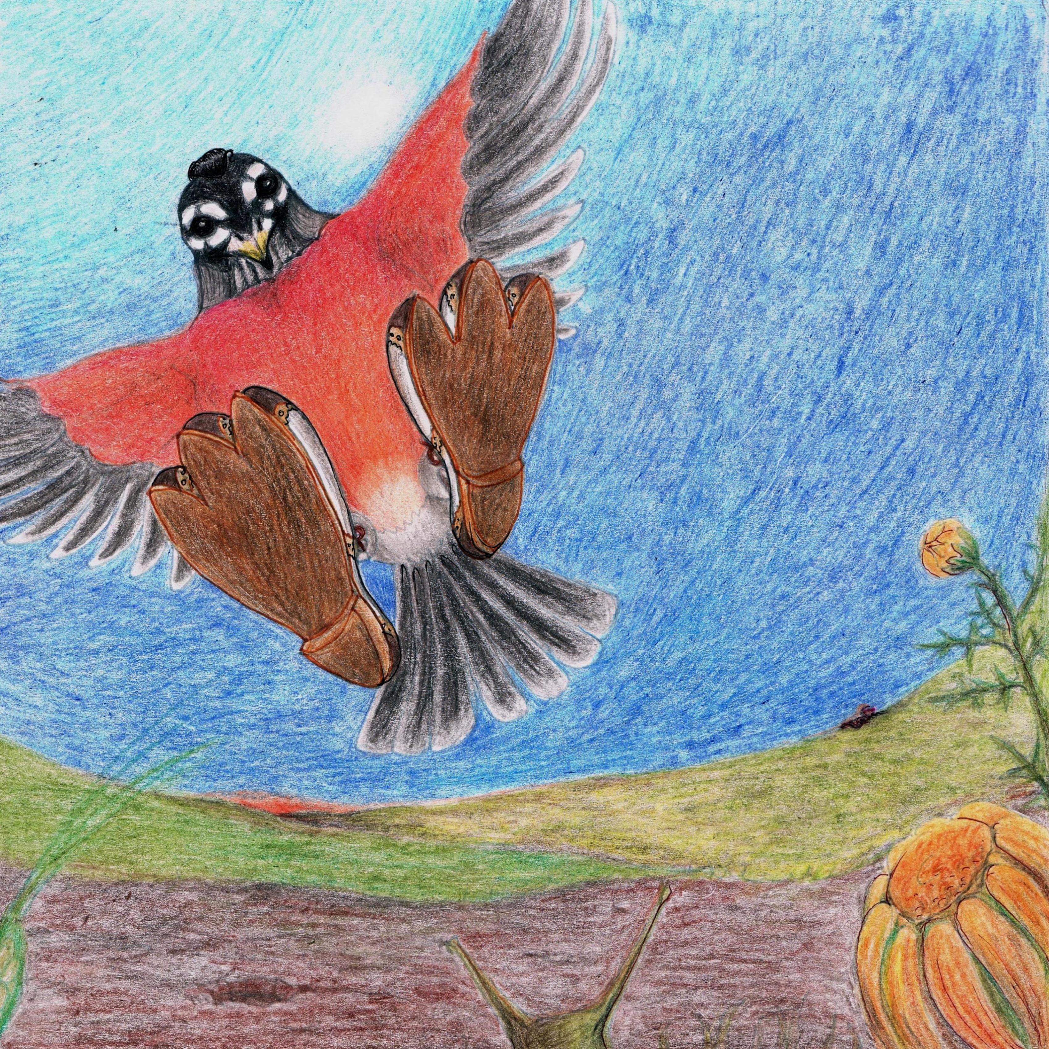 The early bird spread its wings and flew over the wormhole.