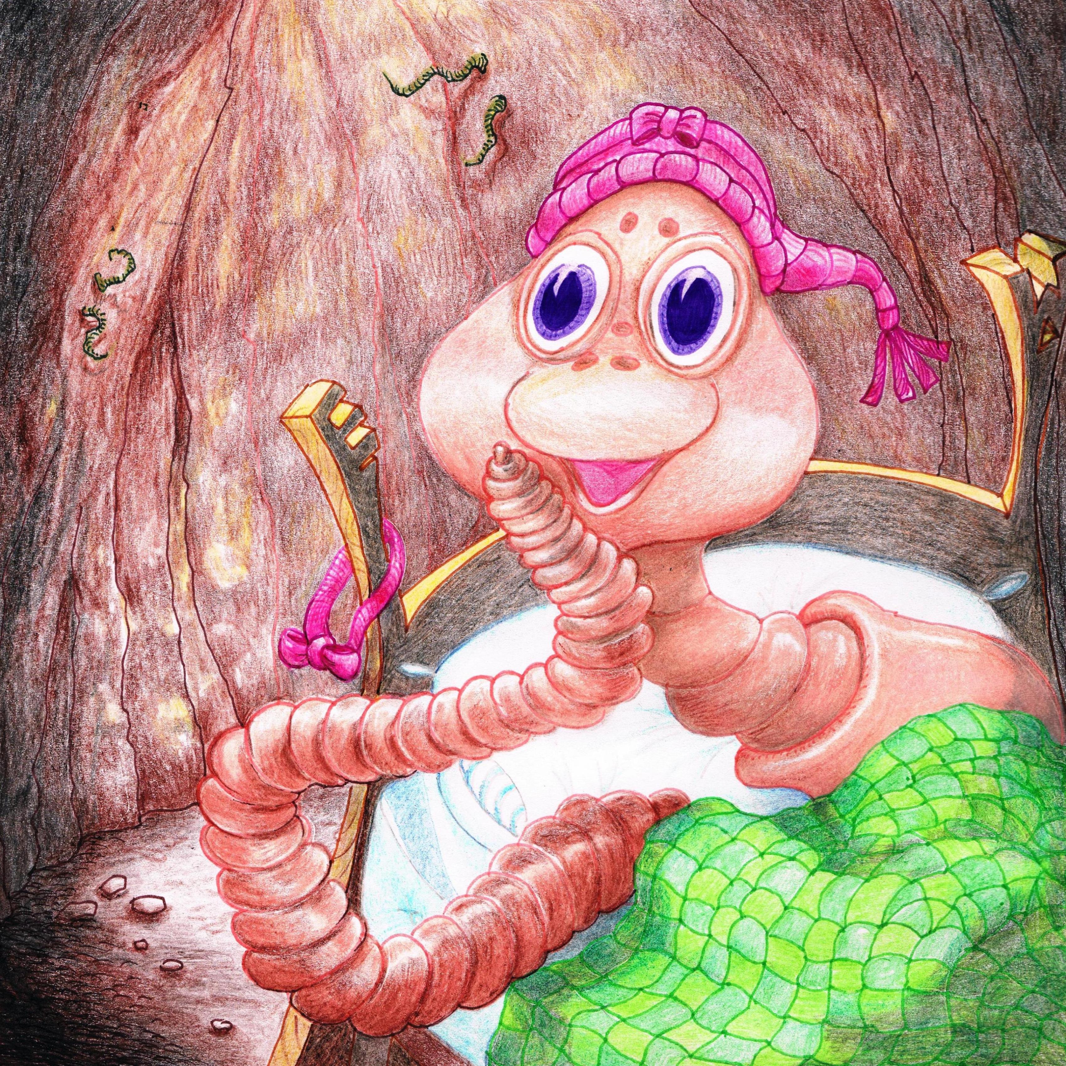 The early worm patted its chin, after waking up late.