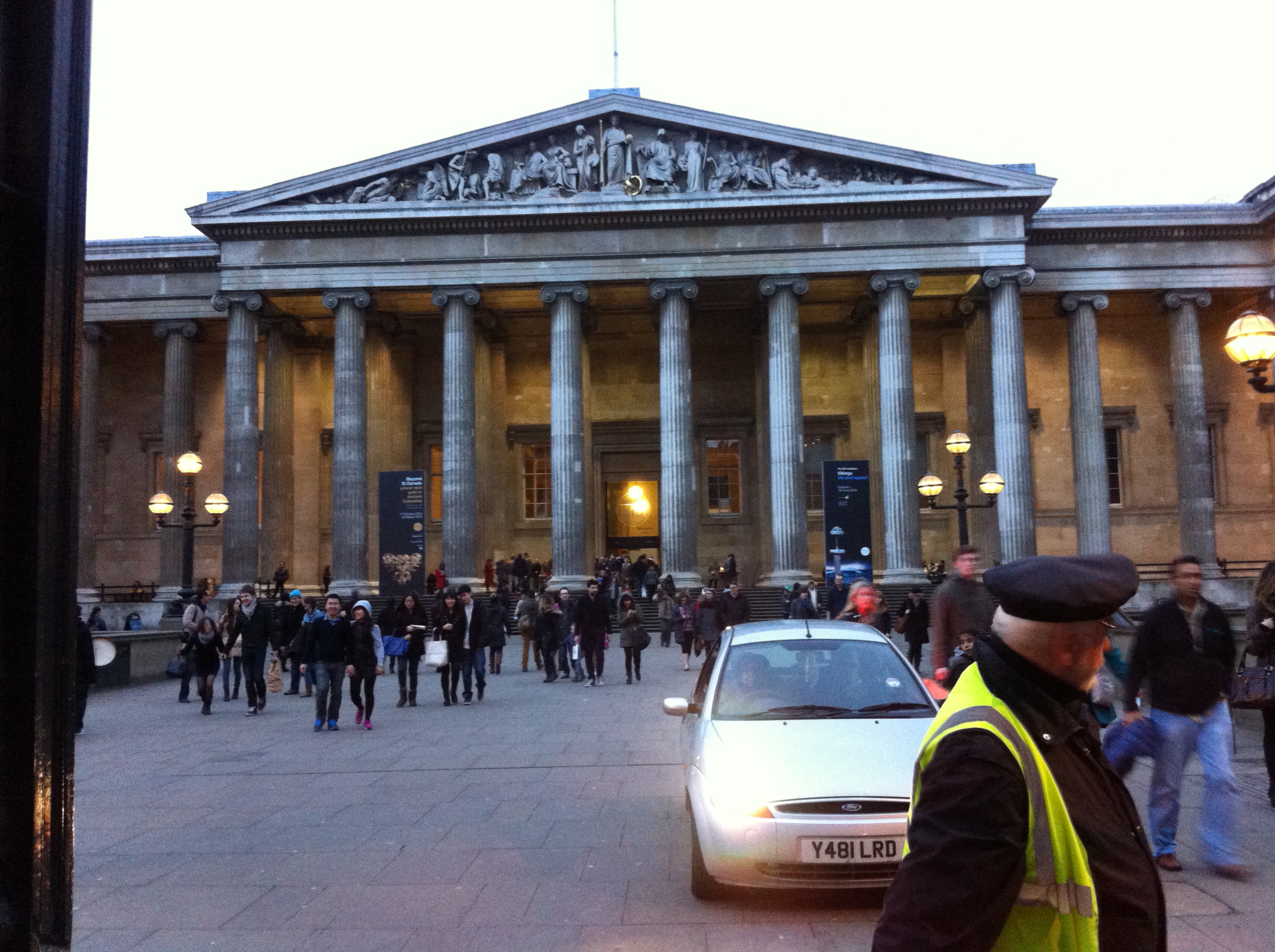 The British Museum at dusk.