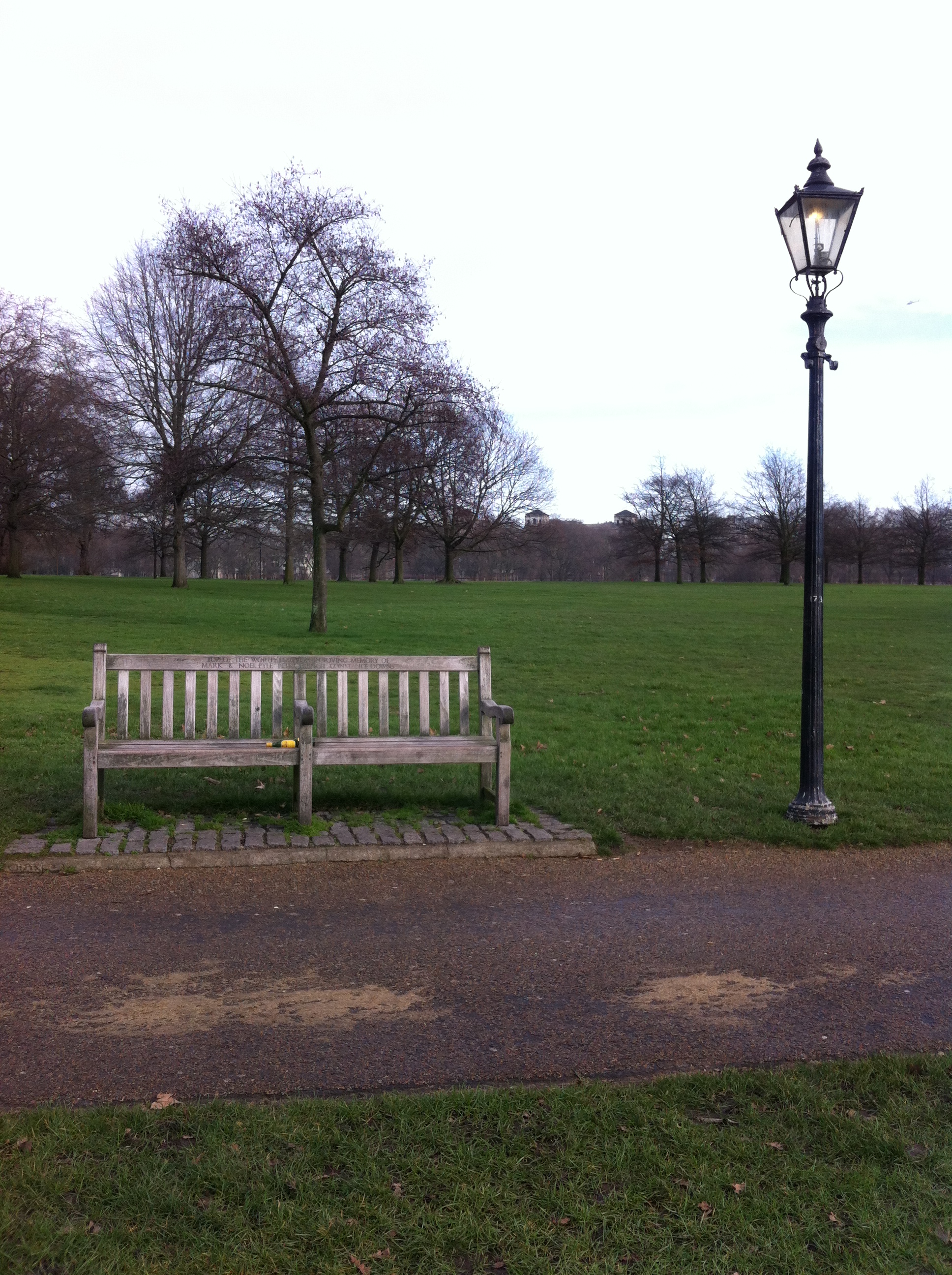 An empty park bench in Hyde Park