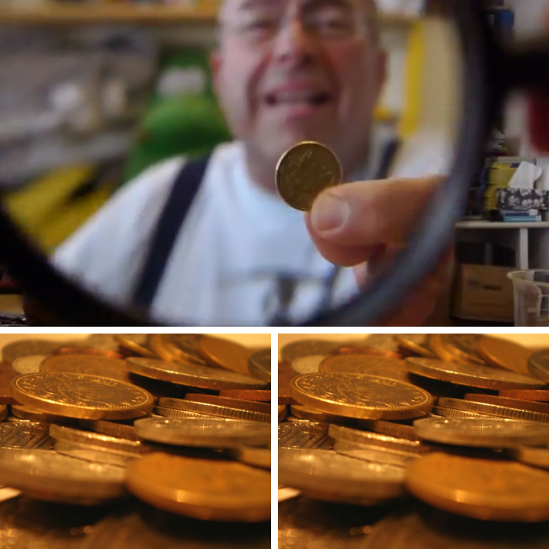 דוקטור מל מחזיק ביד מטבע מבלגיה