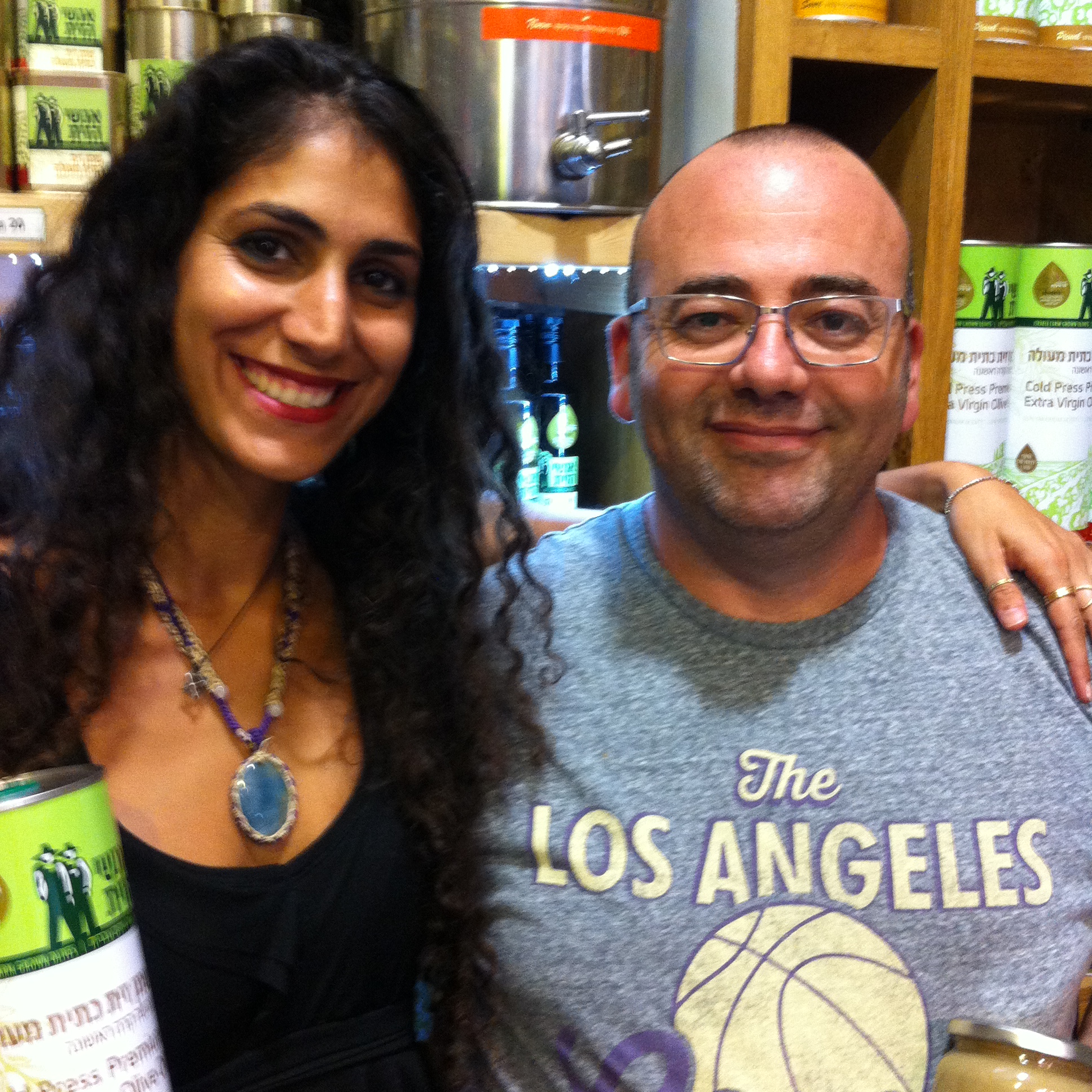 Revi and Yaniv sell delicious tehina and olive oil at the Tel Aviv