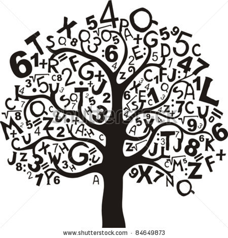stock vector abstract tree with black letters and numbers isolated on white background vector illustration 84649873