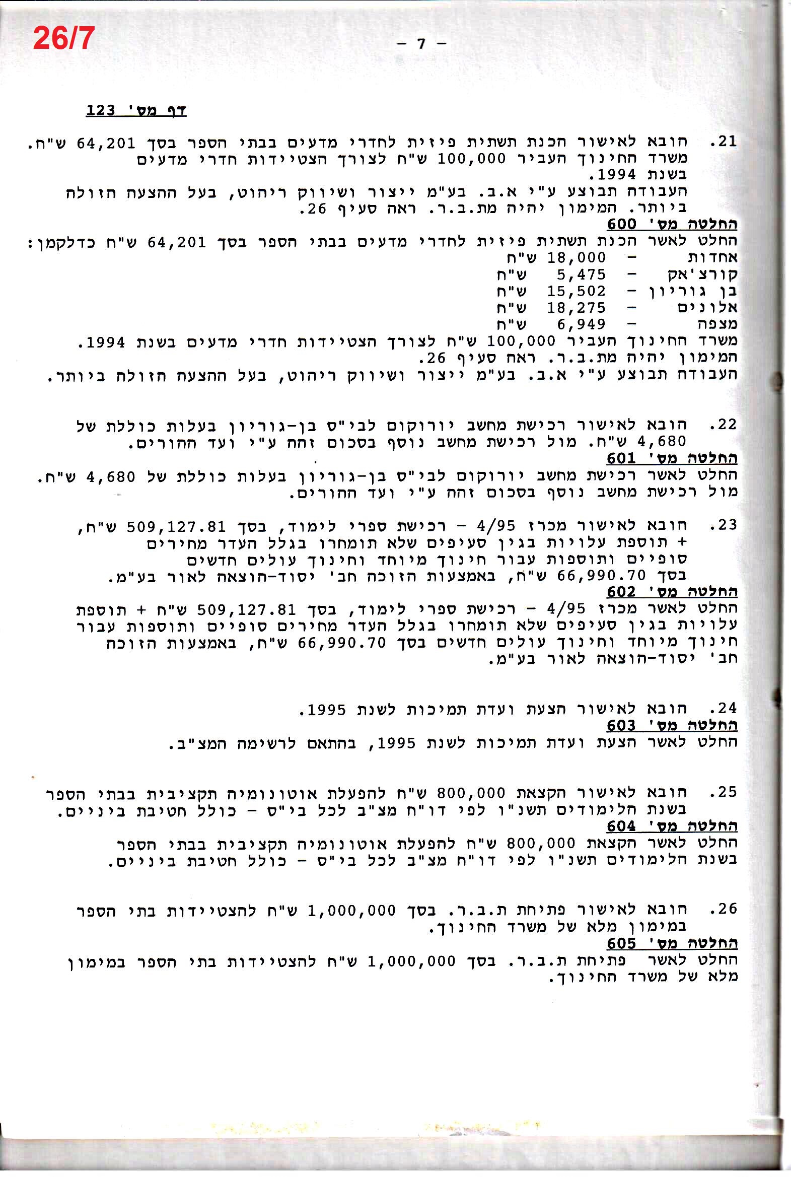פרוטוקול 26 – ועדות – 21.8.95 – 1.13.94 כספים by riki deri - Illustrated by מוזיאון בית גרושקביץ / כרך 26 - Ourboox.com