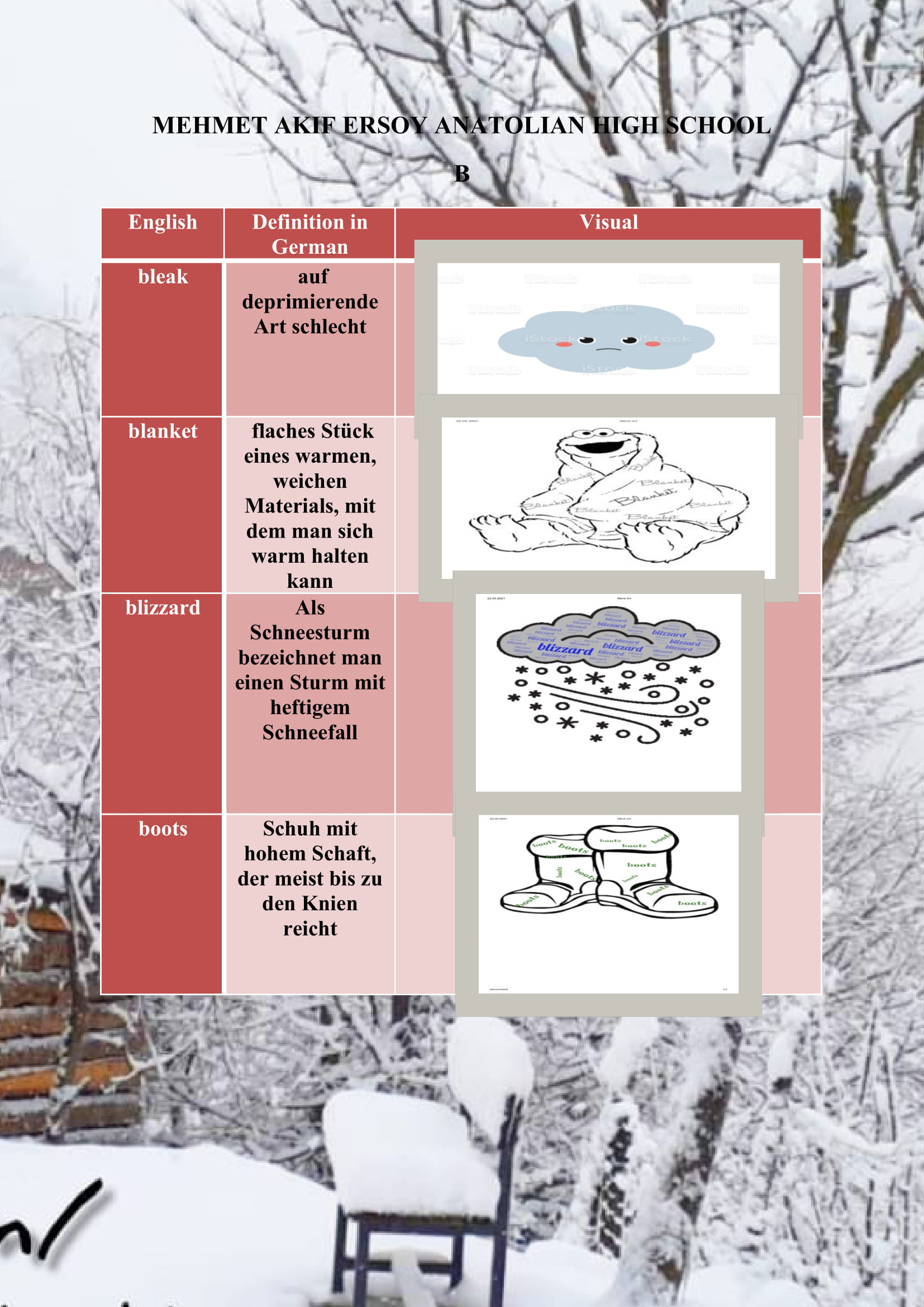 WINTER ITEMS DICTIONARY by mine seyhan - Illustrated by Mine Seyhan - Ourboox.com