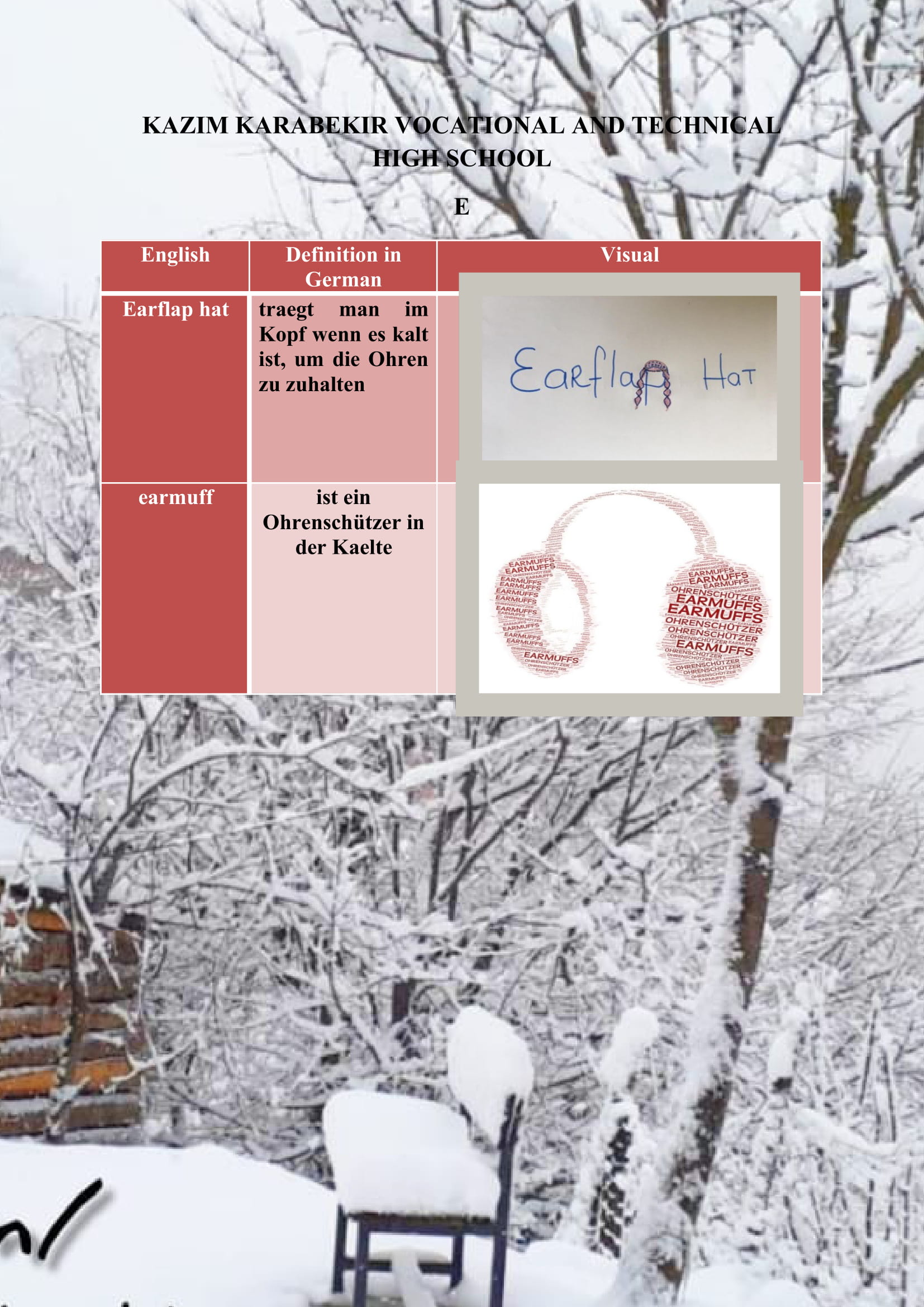 WINTER ITEMS DICTIONARY by mine seyhan - Illustrated by Mine Seyhan - Ourboox.com