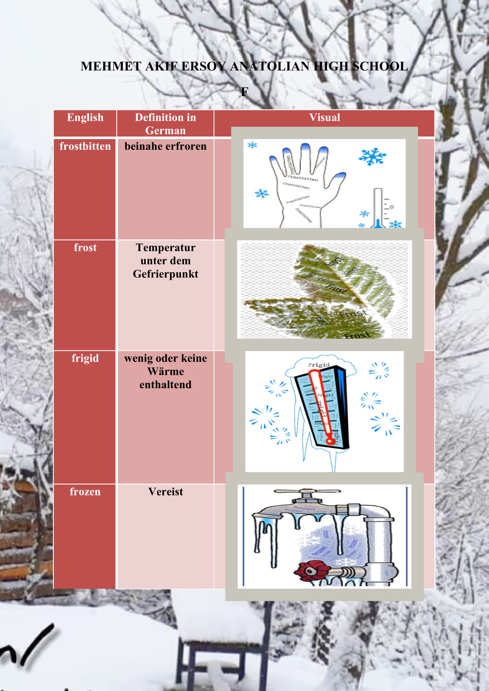 WINTER ITEMS DICTIONARY by mine seyhan - Illustrated by Mine Seyhan - Ourboox.com