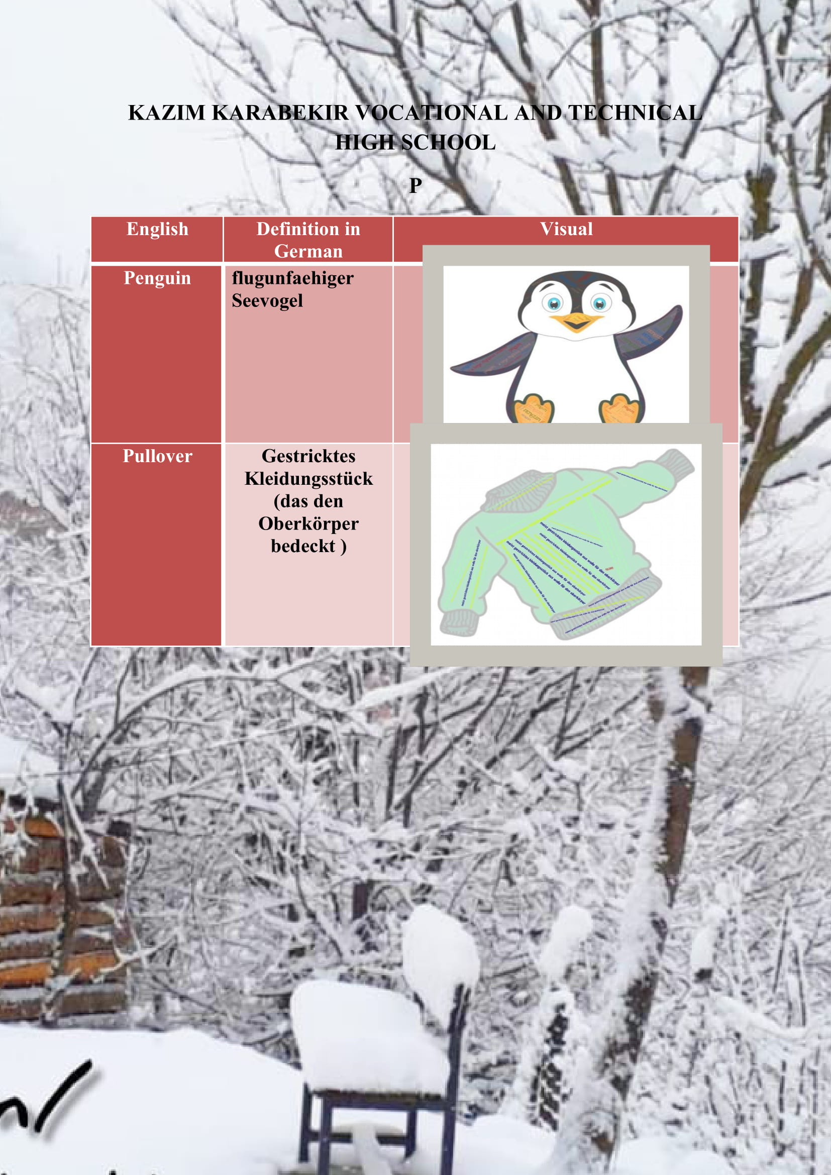 WINTER ITEMS DICTIONARY by mine seyhan - Illustrated by Mine Seyhan - Ourboox.com