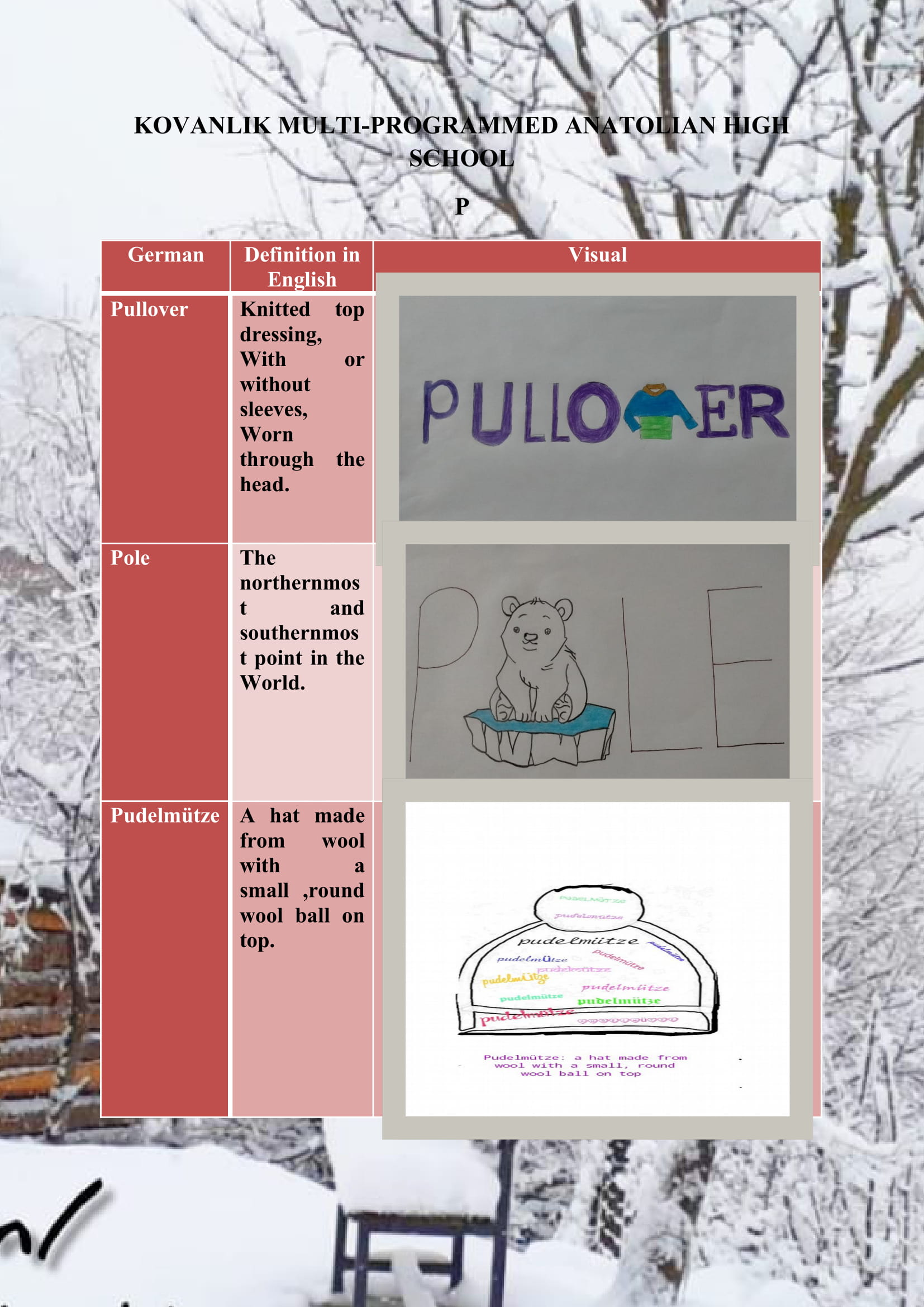 WINTER ITEMS DICTIONARY by mine seyhan - Illustrated by Mine Seyhan - Ourboox.com