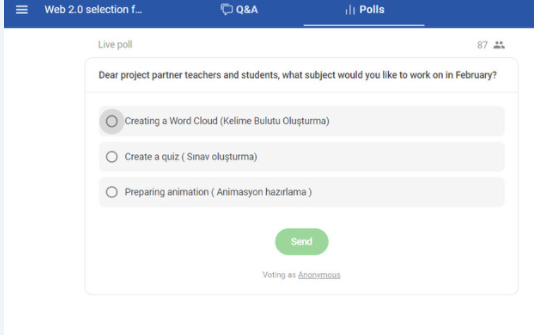 To identify February work, we conducted a survey of our project teachers and students using the Slido web 2.0 tool.