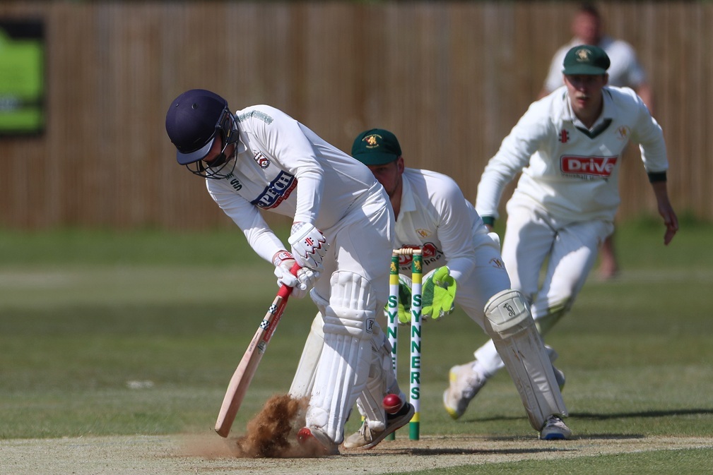 The Darlington batter takes ball and bits of Billingham at Chiltons Avenue [pic: Mark Fletcher | MI News and Sport]