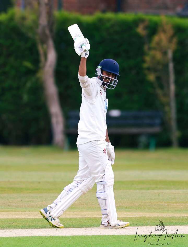 Rameez Nawaz celebrates his century at Windy Hill Lane pic: Leigh Austin Photography