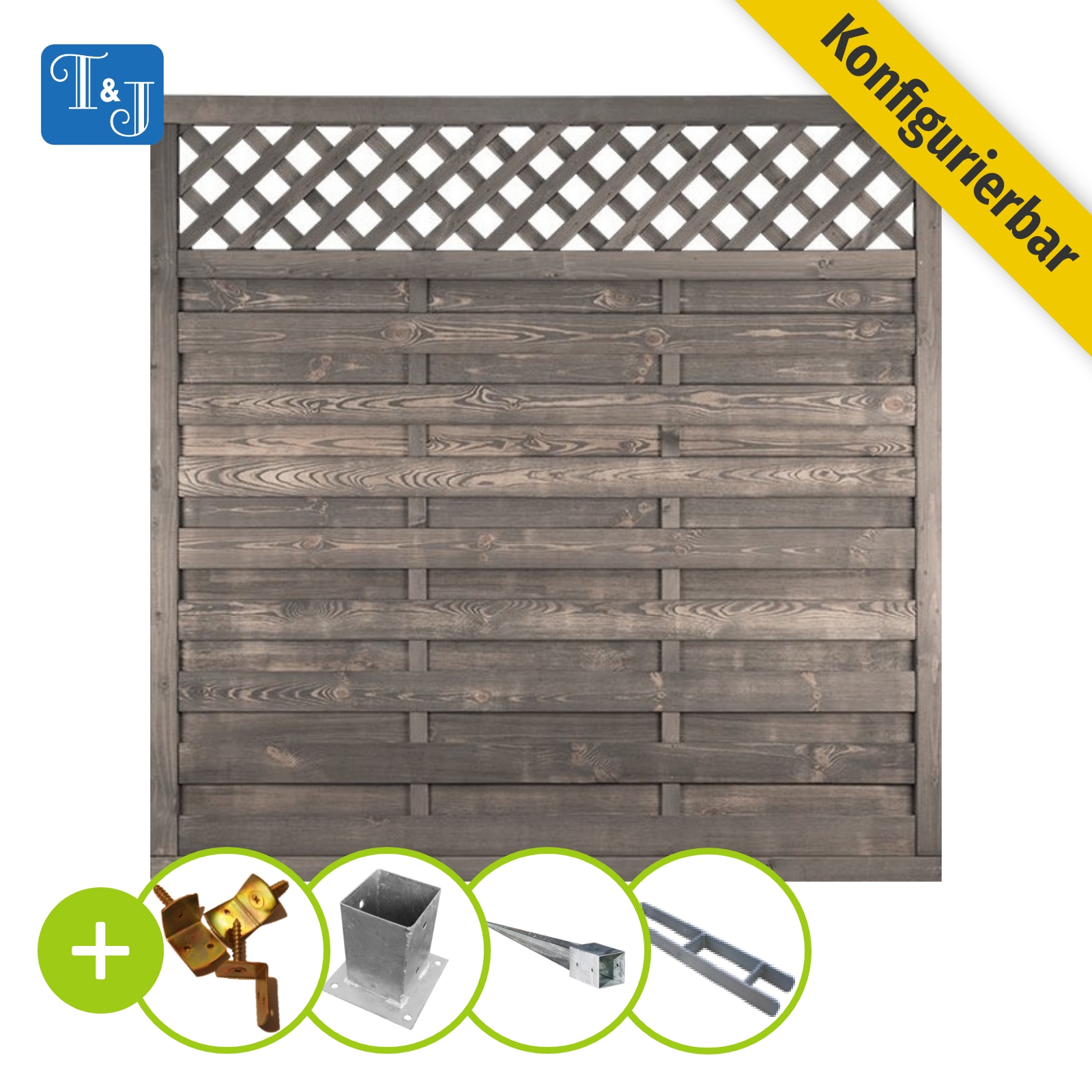 T&J KOMPLETTSET ZAUN Sichtschutzzaun Lamellenzaun Gartenzaun Holz