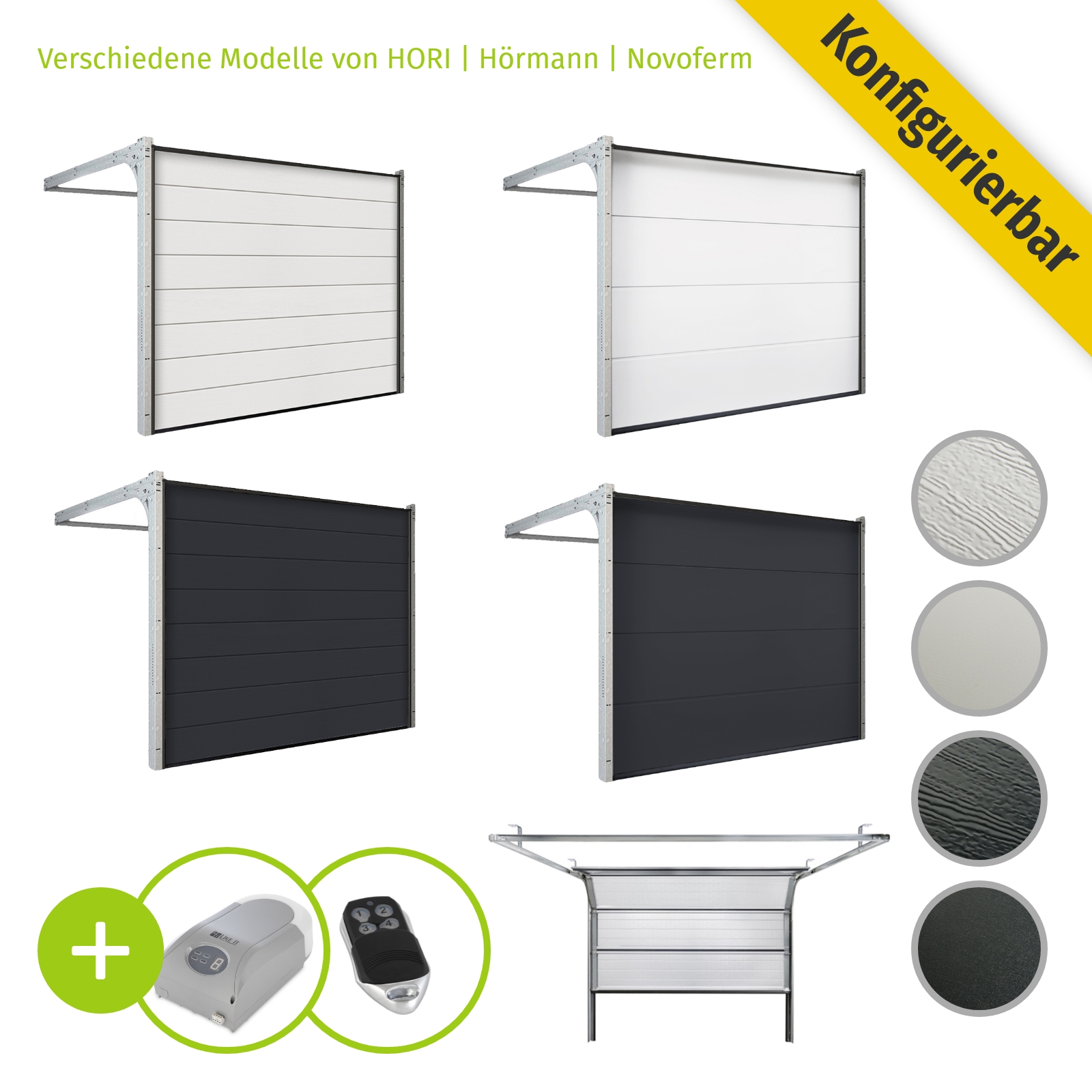 HORI Garagentore Sektionaltor 40, 60 mm M-, XL-Sicke inkl. Motor