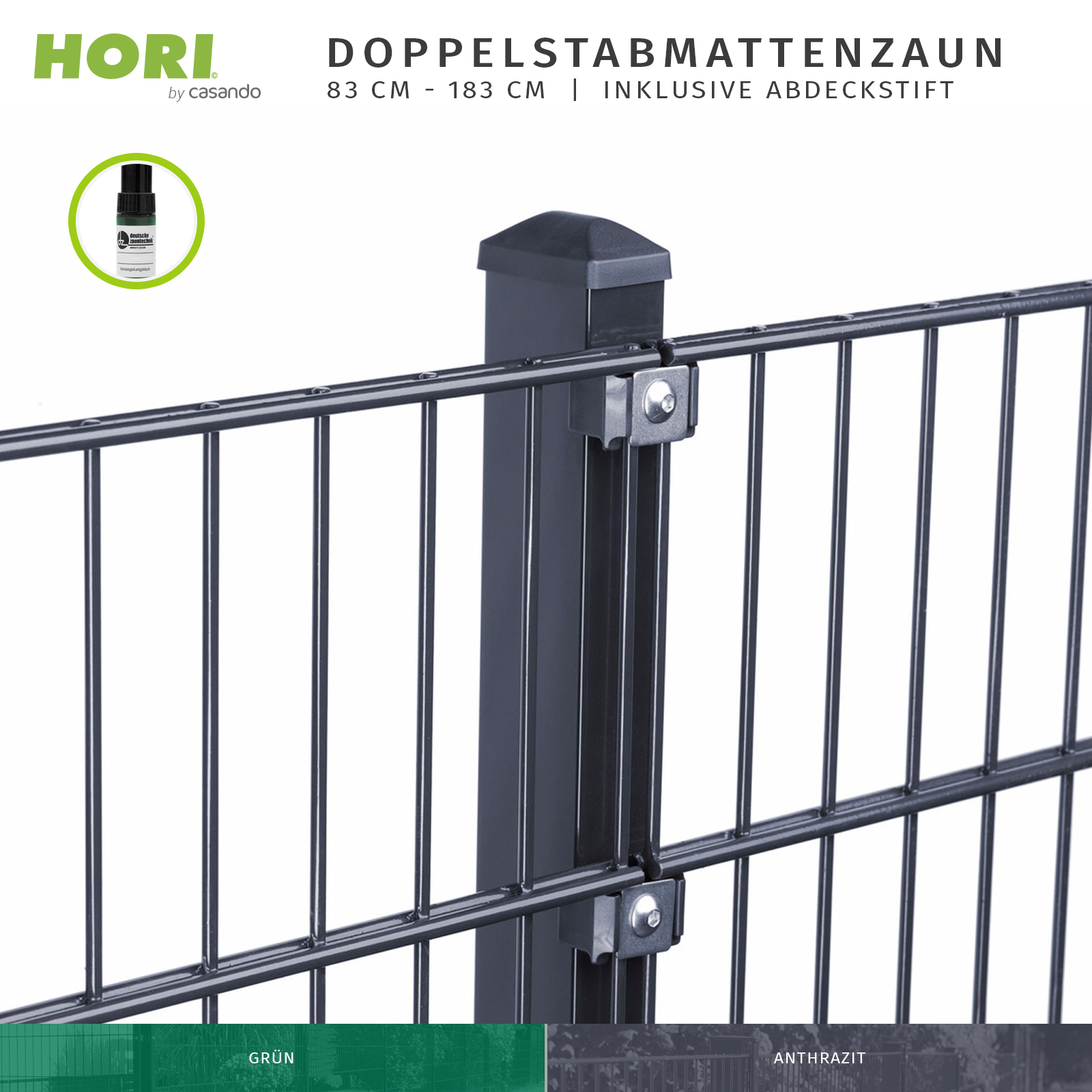 Doppelstabmattenzaun Gittermatten Komplett-Set Anthrazit Höhe 163cm Länge 70m