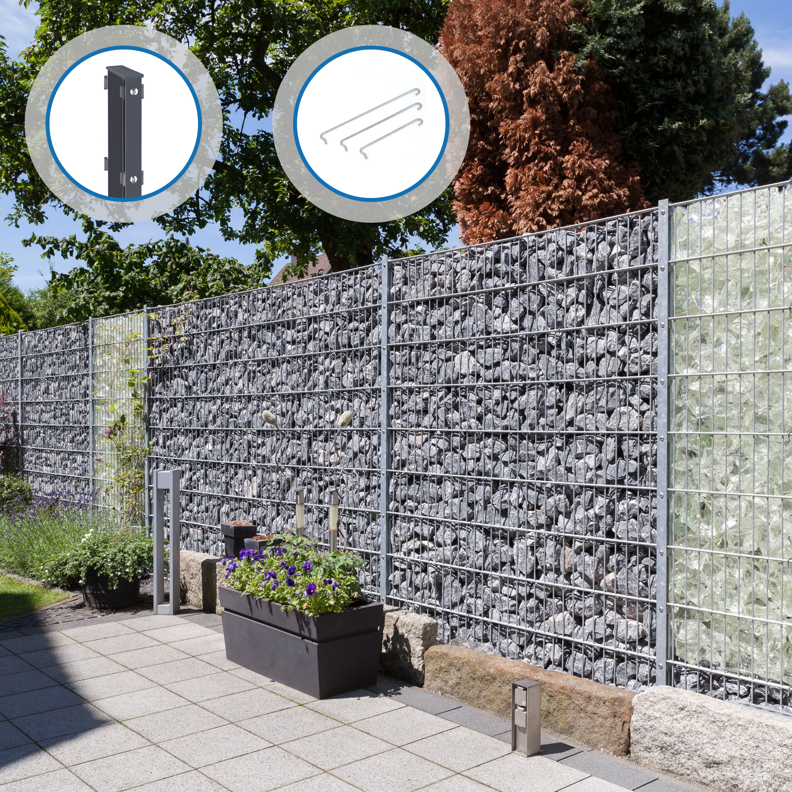 Gabionen Zaun Steinkorb Mauer Drahtkorb Steingabione Saule Wand Gabione Lang Ebay