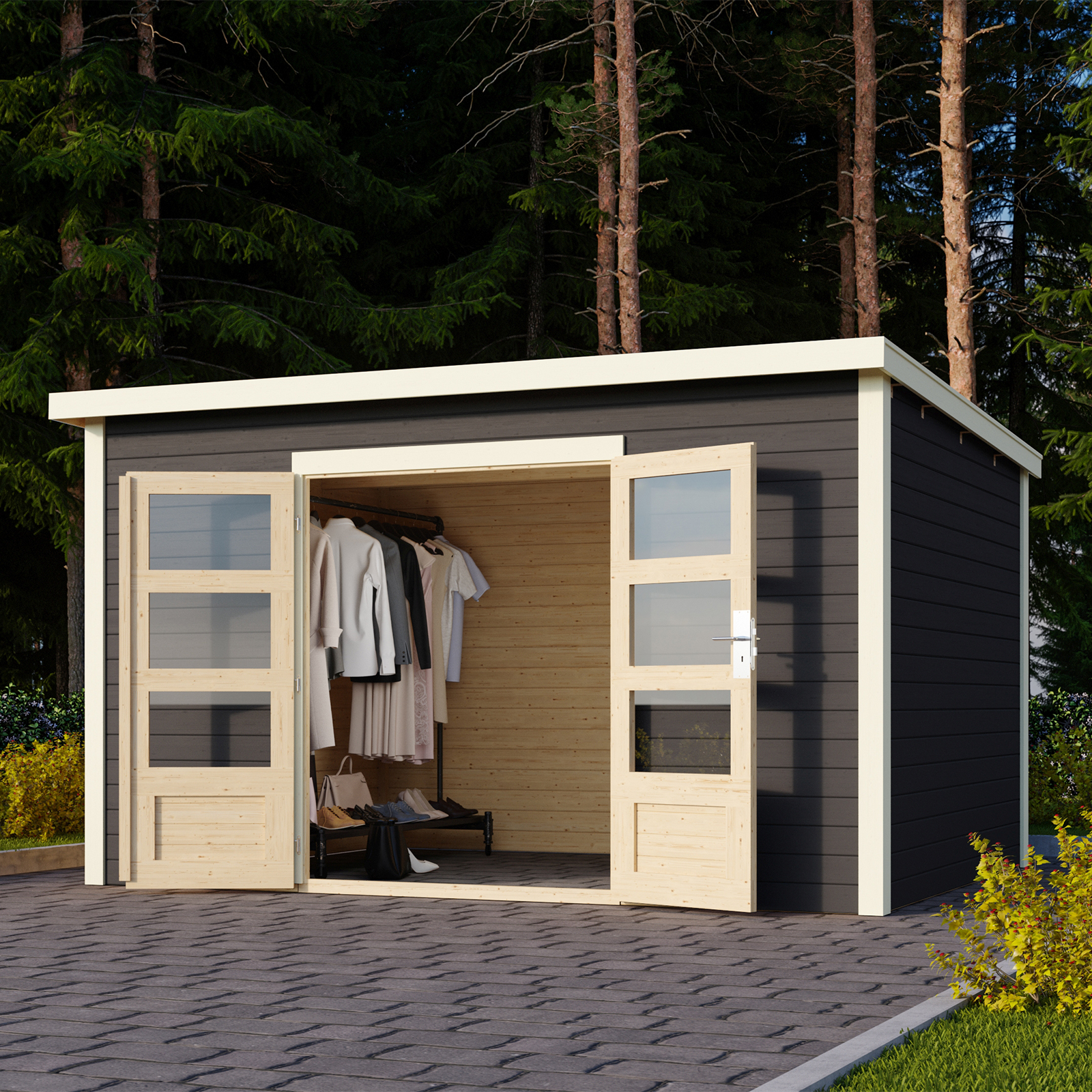 Gebaudebausatze Gartenhaus 28 Mm Holzhaus Mit Anbau Geratehaus Schuppen Blockhaus Schleppdach Heimwerker Marseral Am