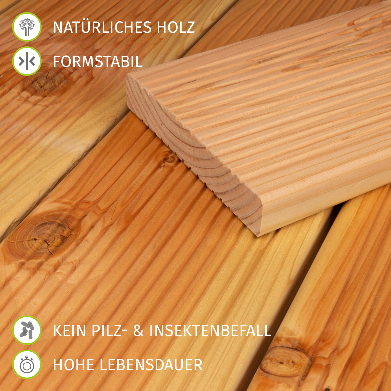 Terrassendiele Holz Lärche massiv Komplettset Komplettbausatz 5-100 m²